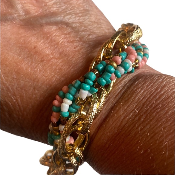 Gold Tone Chain and Beaded Twist Bracelet - Picture 1 of 3